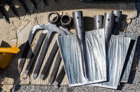 new agricultural tools on a market in italyの写真素材