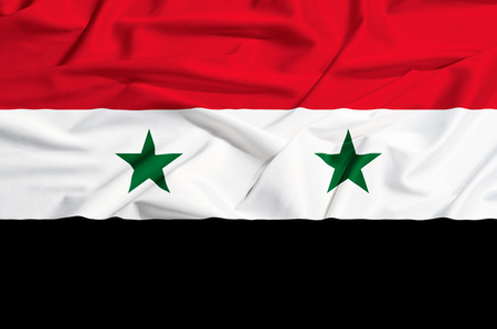 Syria flag on a silk drape wavingの写真素材
