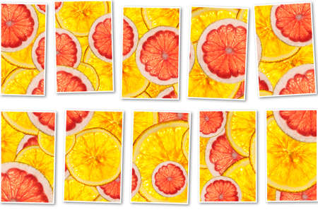 pink grapefruits and oranges mix colorful sliced fruits  background back lightedの写真素材