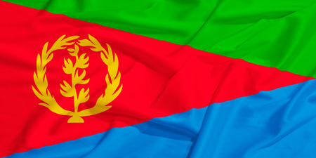 Eritrea flag on a silk drape wavingの写真素材