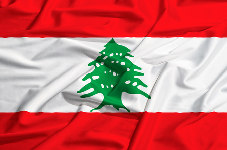 Lebanon flag on a silk drape wavingの写真素材