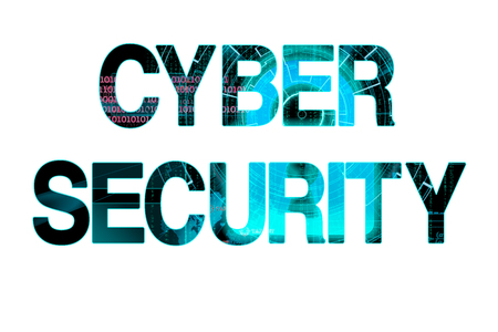 cyber security bright laser writing on a white backgroundの写真素材