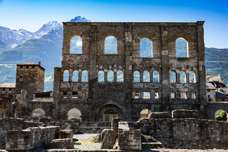 ancient roman ruins in the city of Aosta, Italyの写真素材