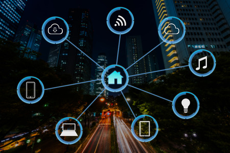 Internet of things futuristic background showing domotic connectionsの写真素材