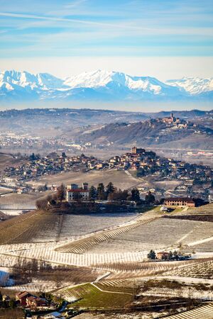 Castles and mountains in northern italy, langhe region, piedmontのeditorial素材