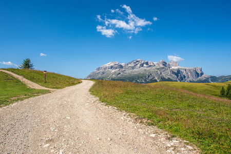 mountain path in alto adige region, italy and sella massifの写真素材
