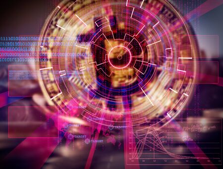 Bitcoin background with futuristic hud as synonym of global cryptocurrency trade