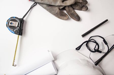 work objects, meter, glasses, gloves, penの写真素材