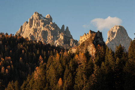 ruins of a castle in the mountainsの写真素材