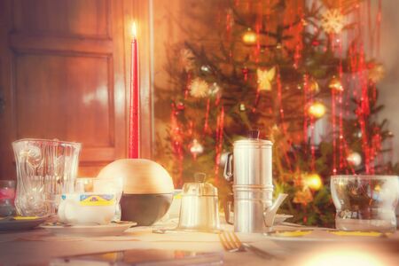 table set for Christmasの写真素材