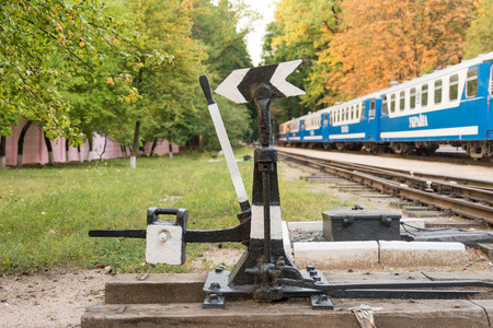 manual lever for Change intersection in a railroadのeditorial素材