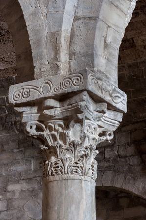 A marble pilaster in an ancient italian churchのeditorial素材