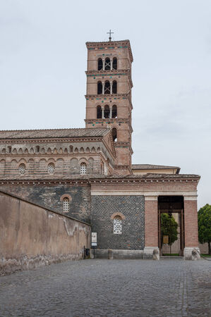 A Church with tower in Grottaferrata town Italyの写真素材