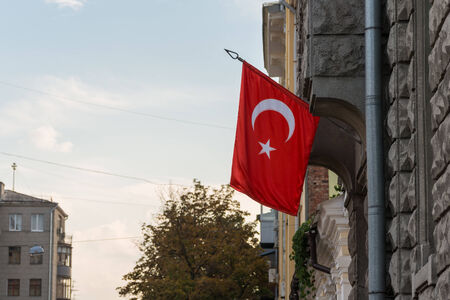 The turkey flag outside the embassy in kharkivの写真素材