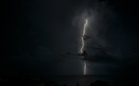 thunder in the night on the mediterranean seaの写真素材