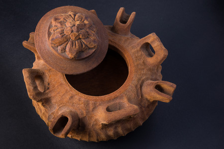 traditional wood cup for italian coffee and alchoolの写真素材