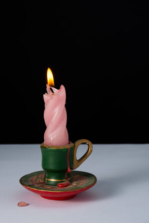 Christmas colored candle with flame onの写真素材