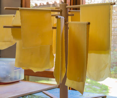 dough during dry time before cut in tagliatelleの写真素材