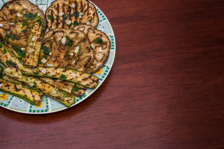 A Dish of grilled eggplants with spices from italian recipeの写真素材
