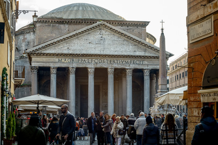 pantheon view and particular of the ancient church in rome italyのeditorial素材