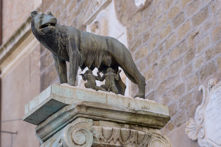 Rome, Italy, - January 05, 2015: Campidoglio square, The Bronze statue of symbol of capital city Romeのeditorial素材