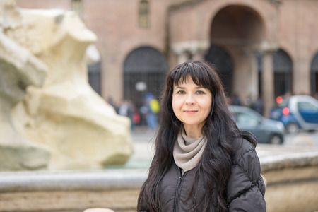 Tourist girl at the Ercules temple, Dating from the later 2nd century BC, and perhaps erected by L. Mummius Achaicusの写真素材