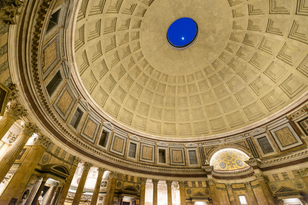 Rome, Italy - March 28, 2015: The dome of the pantheon, moon appear from the dome holeのeditorial素材
