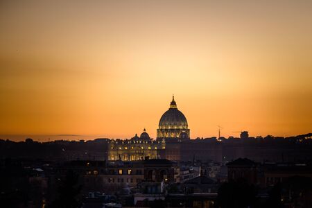 sunset landscape of vatican part of rome from pincio hillの写真素材