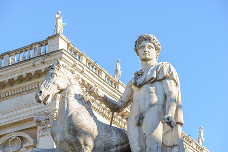 Rome, Italy, - January 05, 2015: Campidoglio square, Castore and Polluce (Dioscuri) dating between 200 and 70 BCのeditorial素材