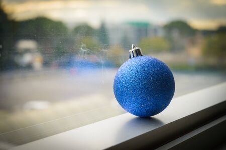 nice and blue little ball decorations for Christmasの写真素材