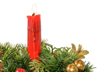Nice Table Christmas wreath with red candleの写真素材