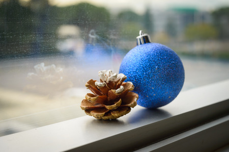 nice and blue little ball decorations for Christmasの写真素材