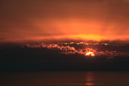 awesome sunset at seaside near Rome in Italyの写真素材