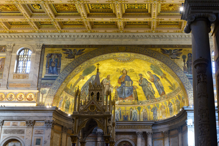 Rome, Italy - August 2, 2015:  the ceiling in Saint Paolo (Paul) church in Rome Italyのeditorial素材