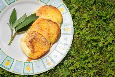 Gnocchi alla romana, typical Italian recipe made with semolina and cheeseの写真素材
