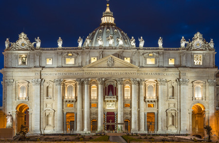 San Peter Cathedral in the night in Rome Italyの写真素材