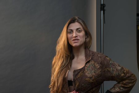 A very sexy girl portrait with long blond hairの写真素材