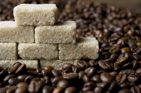 Coffee beans and sugarの写真素材