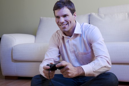 Young man playing video games