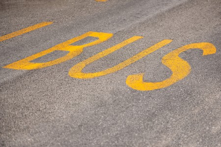 Bus lane sign painted on the asphaltの写真素材