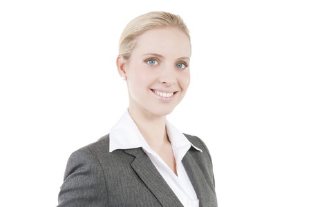 Attractive smiling business woman isolated on white