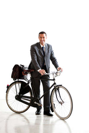 Businessman With Old-Fashioned Bicycle; Concept: I go Greenの写真素材