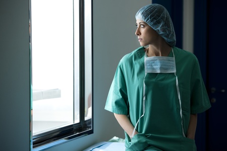 Portrait of a female surgeon restingの写真素材
