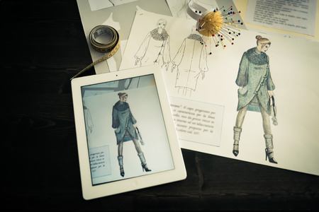 Close-up of a hand drawn fashion illustrationのeditorial素材