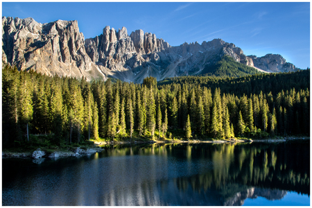 View of dolomites lake of caress