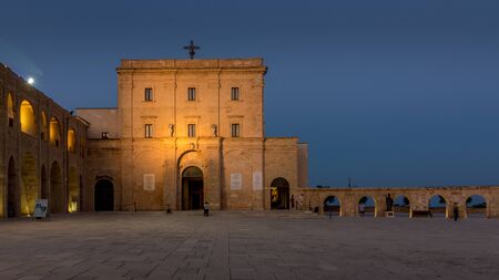 night view of the sanctuary of Santa Maria di Leuca, Puglia region, Salento, Italyのeditorial素材