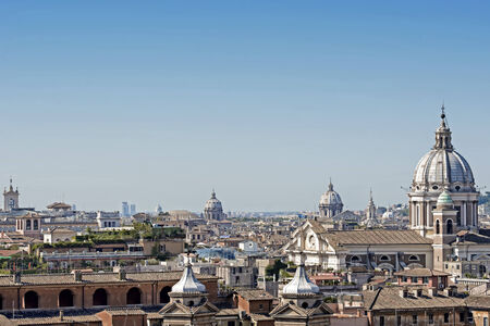 Rome cityscape skyline dome cathedral sky clouds high point viewの写真素材