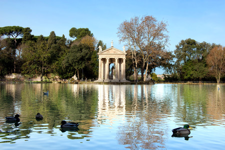 Villa Borghese Lake in Romeの写真素材