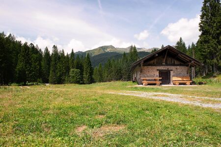 Summer landscape mountain hutの写真素材