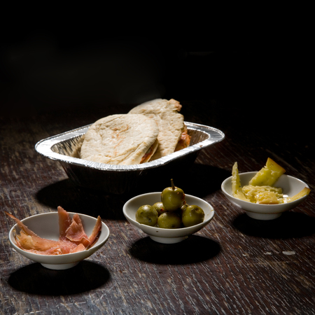 pita bread with olives, a quick snack